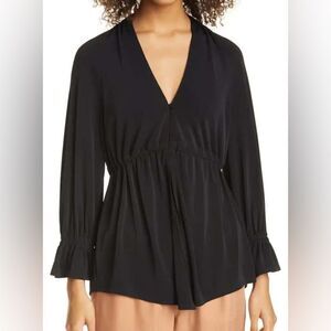 Cinq A Sept Blouse Matte Jersey Top Black Slinky Stretchy Flowy Drape Size Small